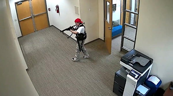Surveillance video shows Audrey Hale stalking the halls of the Covenant School in Nashville, Tennessee, on Monday, March 27, 2023. (Video screenshot)