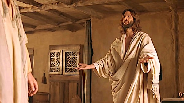 Jesus, portrayed by Henry Ian Cusick in 2003's 'The Gospel of John,' confronts Doubting Thomas.