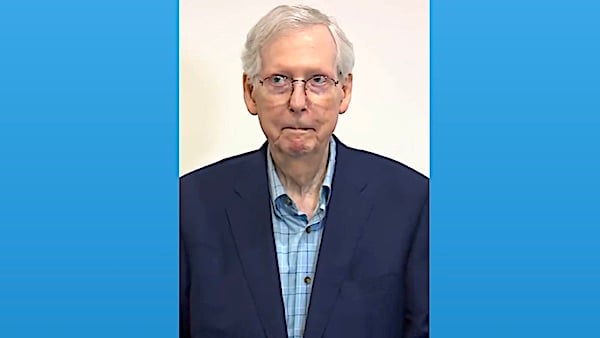 Sen. Mitch McConnell, R-Ky., freezes for the second time in 35 days during a media event in Covington, Kentucky, on Wednesday, Aug. 30, 2023. (Video screenshot)