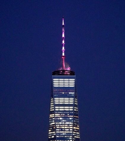 One World Trade Center in New York City illuminated in pink in the wake of the state's expansion of abortion rights on Jan. 22, 2019. (Twitter)